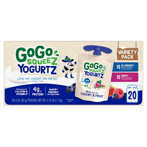 Miniatura 4 de GoGo squeeZ yogurtZ Paquete Variado, Arándano y Baya, 3 oz (Paquete de 20), Aperitivos para Niños Hechos de Yogur Real y Fruta, No Necesita