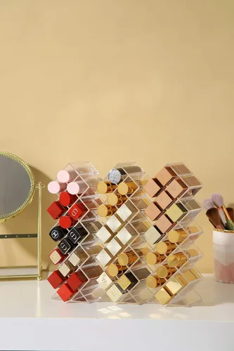 Miniatura 5 de Organizador de lápiz labial en 64 espacios, torre de lápiz labial apilable en forma de pez, soporte de almacenamiento de brillo de labios, perfecto