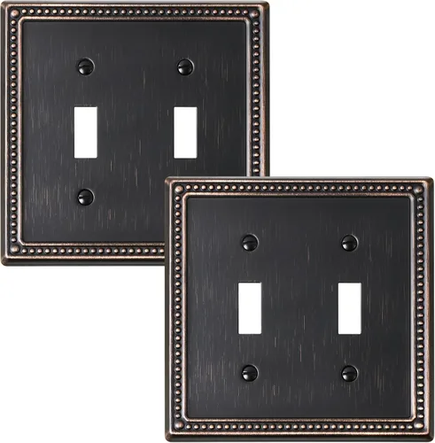Paquete de 2 cubiertas de placa de interruptor de luz de doble palanca, cubiertas decorativas de placa de doble interruptor Pearls, placa de pared