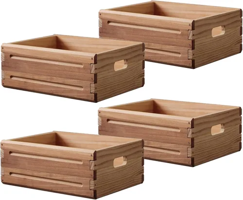 Miniatura 7 de Paquete de 1 Contenedor de Almacenamiento de Madera de 16"x12"x6.25". Caja Duradera de Madera Maciza Abierta con Asas. Cestas de Contenedor