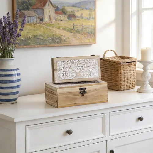 Miniatura 2 de 2 cajas de recuerdo de madera tallada con tapa con árbol de la vida, cajas de almacenamiento decorativas para decoración del hogar, caja