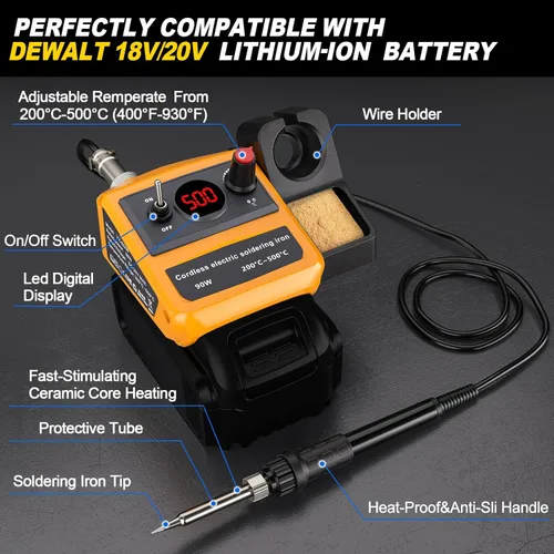 Miniatura 2 de Kit de soldador inalámbrico para batería Dewalt de 20v 60v, soldador digital LED de 75W con pistola de soldar con 5 puntas, alambre de soldadura