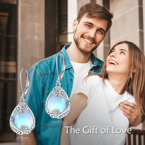 Miniatura 216 de Aretes colgantes con forma de lágrima de filigrana de piedra lunar de plata de ley 925 con cierre de palanca para mujer, regalos de joyería