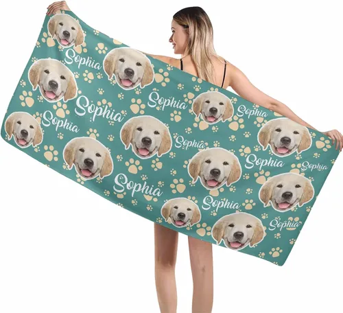 Miniatura 7 de MyPupSocks Toallas de playa personalizadas para niños y adultos, toalla de piscina con nombre y cara de perro, regalos personalizados con nombre