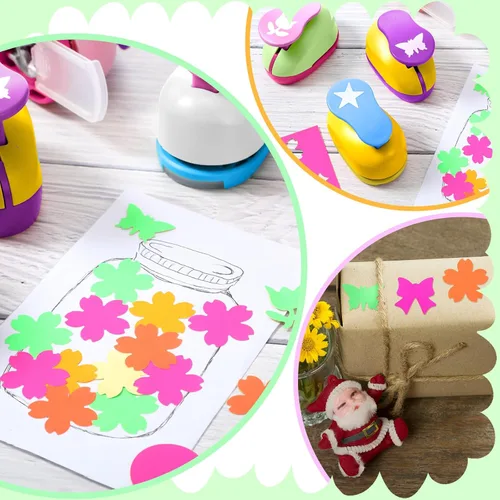 Miniatura 6 de CHENGU 16 Piezas Perforadoras de Papel para Manualidades Perforadoras para Álbumes de Recortes con Papel Adhesivo para Manualidades, Redondo