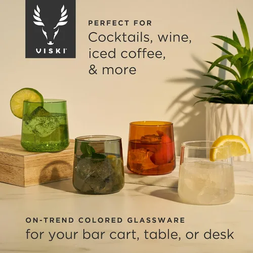 Miniatura 3 de Viski Aurora Tumblers - Copas de vino de colores, divertidas copas de cóctel teñidas en transparente, gris, verde y ámbar, aptas para lavavajillas