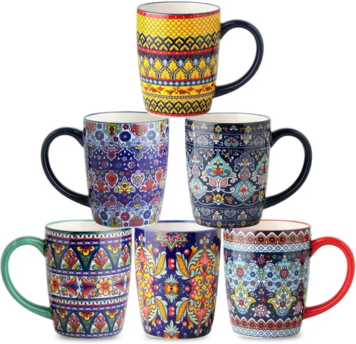 Miniatura 11 de glowworm Juego de 4 tazas de café apilables de 15 onzas con estante, tazas de cerámica para el hogar, oficina, inauguración de la casa y regalos