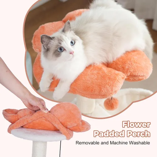 Miniatura 3 de Árbol de flores para gatos de 34 pulgadas, torre pequeña para gatos grandes, con hamaca grande de 15.7 pulgadas, cama superior extraíble
