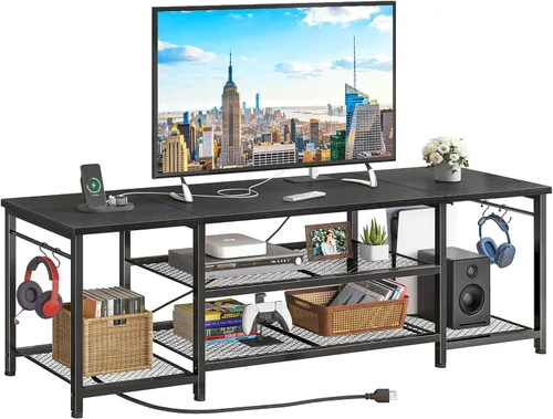 Miniatura 18 de YGEOMER Soporte de TV para sala de estar, centro de entretenimiento para televisores de 55 pulgadas, consola multimedia, mesa de televisión