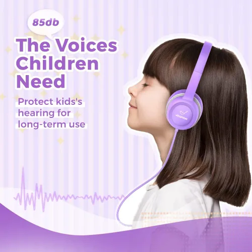 Miniatura 6 de vinamass Auriculares para niños, auriculares con cable para niños con limitador de volumen seguro, auriculares para niños con cable de 0.138 in