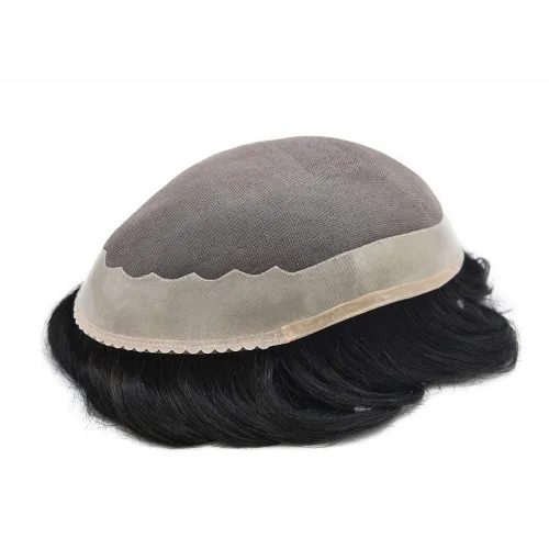 Miniatura 6 de Pieza de pelo para hombre, tupé, duradero, fino, mono, sistema de reemplazo de cabello humano real para hombre, extensiones de pelo de tupé