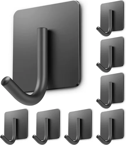 Miniatura 12 de xdgeLoad Ganchos para toallas de baño, 4 unidades, ganchos de pared resistentes para baños, abrigos, batas, cocina, ganchos autoadhesivos sin Negro