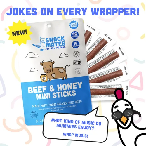 Miniatura 6 de The New Primal Snack Mates - Palitos de carne de res y miel, snacks saludables para niños, bajos en azúcar y altos en proteínas para la vuelta a