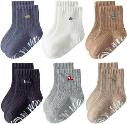 Miniatura 9 de Calcetines tobilleros antideslizantes para niños pequeños con agarres, lindos sin costuras, para bebés, niños y niñas, 6 pares