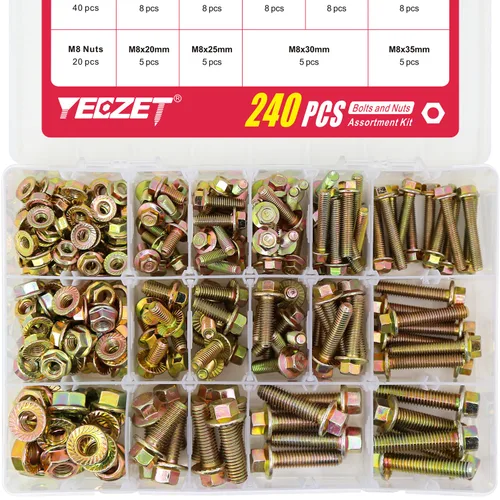 Miniatura 9 de Kit de 245 tornillos y tuercas de brida de alta resistencia, grado 8.8 M6 M8 M10, tuercas hexagonales con bridas métricas, incluye 15 tamaños más