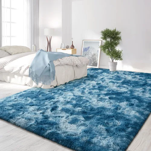 Miniatura 21 de FlyDOIT Alfombras Grandes para Sala de Estar, 5x8 Pies Alfombra Shaggy Teñida con Tie-Dye Gris Oscuro, Alfombras Mullidas Tipo Manta, Alfombras