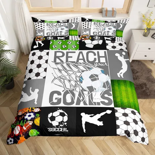Miniatura 3 de Feelyou Funda de edredón con temática de fútbol, tamaño individual, funda de edredón de juego de pelota de fútbol, regalo para amantes del fútbol