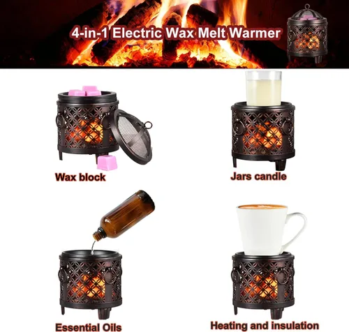 Miniatura 4 de Calentador eléctrico de cera 4 en 1 para chimenea, moneda de cobre vintage, sin llama, para cubos de cera perfumada y aceite de fragancia