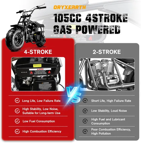 Miniatura 2 de Oryxearth Mini bicicleta de tierra todoterreno de 105cc de 4 tiempos, 28mph, a gasolina con transmisión automática y arranque de tirón para adultos
