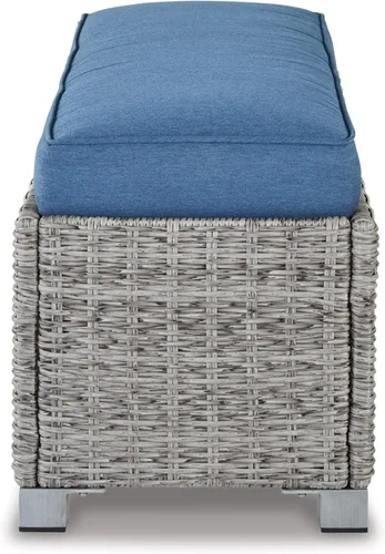 Miniatura 8 de Signature Design by Ashley Naples Beach - Banco casual para exteriores con cojín, tela resistente a la intemperie, gris claro y azul