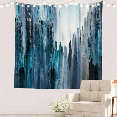 Miniatura 95 de Batmerry Tapiz azul y blanco, tapiz abstracto de pintura azul, negro, gris y blanco, para sala de estar, dormitorio, pared, decorativo, 51.2 x 59.1