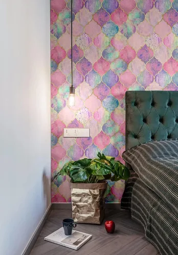 Miniatura 2 de Blooming Wall DPY40 - Papel tapiz de enrejado multicolor rosa autoadhesivo extraíble para decoración de pared