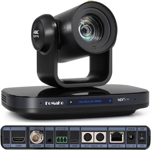 Miniatura 10 de FoMaKo Cámara PTZ NDI de 60 FPS 4K, zoom óptico 20X, soporta NDI 4K 60fps, seguimiento automático 4KP60 AI, 1/1.8 UHD CMOS 8.42MP, USB 3.0 3G-SDI