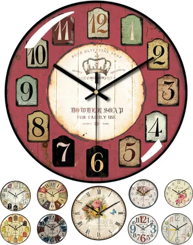 Miniatura 13 de Relojes de pared decorativos que funcionan con pilas, reloj de pared retro con esfera de cristal, esfera de 12 pulgadas con números romanos