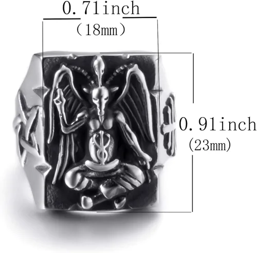 Miniatura 2 de ELFASIO Anillo de acero inoxidable para hombre baphomet satánico cabra sataná demonio diablo Leviatán cruz pentagrama símbolo joyería vintage Metal
