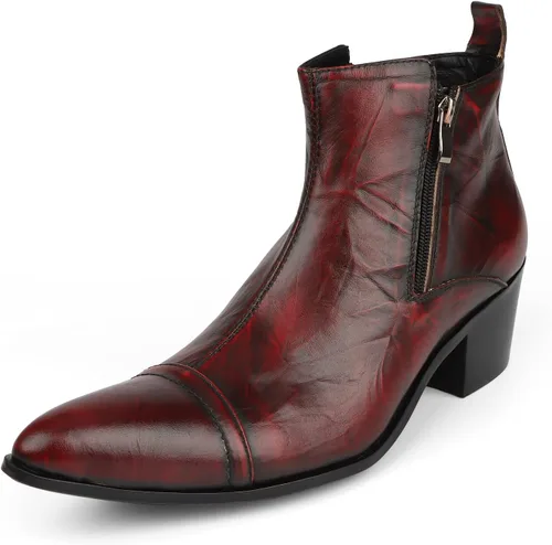 Rui aterrizó botines para hombres zapatos de tacón alto resbalón en estilo doble cremallera lateral cuero genuino bloque talón costura punta