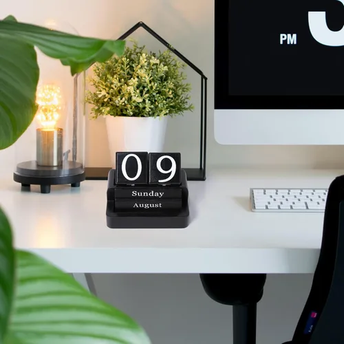 Miniatura 2 de Calendario de Bloques de Madera para Escritorio, Calendario de Escritorio Perpetuo Diario, Accesorios de Escritorio de Estética Moderna de Granja