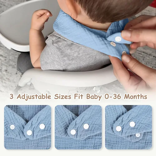 Miniatura 5 de Yoofoss Baberos de muselina para bebé, paquete de 10 unidades, 100% algodón orgánico, 6 capas, suaves y absorbentes, baberos bandana babear
