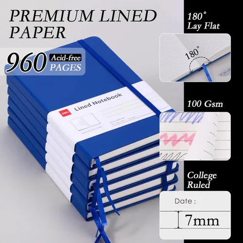 Miniatura 5 de deli Paquete de 6 cuadernos Moleskine con rayas azules para el trabajo, cuadernos A5 (5.5 x 8.3 pulgadas), 160 páginas de tapa dura, cuadernos
