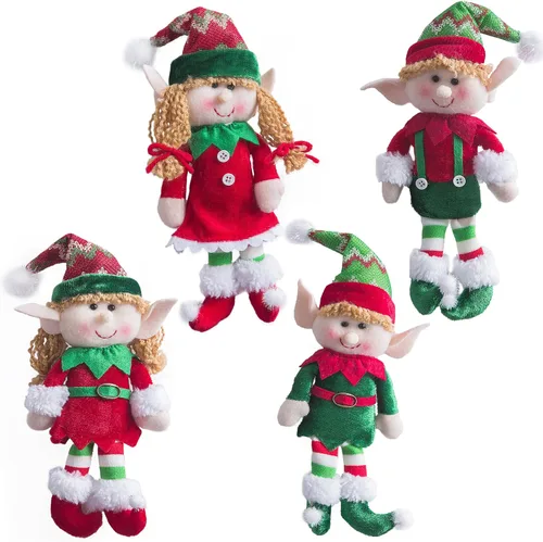 Wewill adorables muñecos elfos de Navidad flexibles para decoraciones festivas en el hogar, fiestas, personajes de felpa