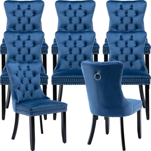 Miniatura 87 de Velvet Dining Chairs Set of 2, Tufted High Chairs with Nailhead Trim, Pull Ring, Black Solid Wood Legs, Elegant Upholstered Accent Chairs for Dining