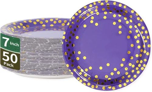 Miniatura 11 de Platos de papel para fiesta de puntos negros y oro rosa, 50 piezas desechables para fiestas, platos de papel de postre para cumpleaños, bodas