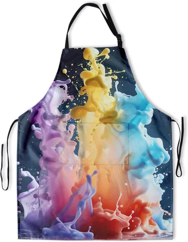 Miniatura 22 de Delantal impreso delantales de pintura de poliéster con bolsillo para cocinar cocina a la parrilla adultos