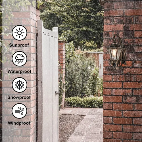 Miniatura 5 de Apliques de pared negros y dorados, lámpara de pared exterior de 20.87 pulgadas de alto, aluminio impermeable con faroles de cristal para exteriores