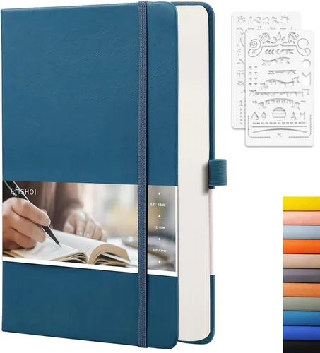 Miniatura 27 de EMSHOI - Cuaderno de puntos, 256 páginas A5, cuadrícula de puntos, papel grueso de 120gsm, 16 páginas perforadas, piel sintética suave, bolsillo