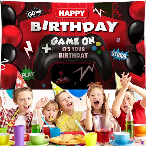 Miniatura 3 de Sumind Telón de fondo de videojuegos de feliz cumpleaños, decoración de fiesta de videojuegos, telón de fondo de cumpleaños para niños, fondo