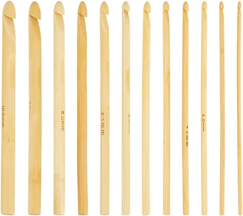 Miniatura 4 de Juego de 8 ganchos de ganchillo con mango de bambú blanco Navajo de 2.5 a 0.236 in, ganchos de tejer con mango de madera con cabeza dorada, juego