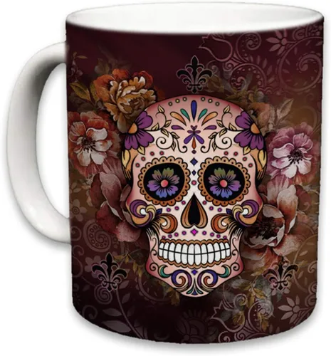 Miniatura 17 de Sweet Gisele Taza de cerámica de calavera de azúcar, taza de café con estampado floral, diseño del Día de los Muertos, hermosos colores vivos, gran