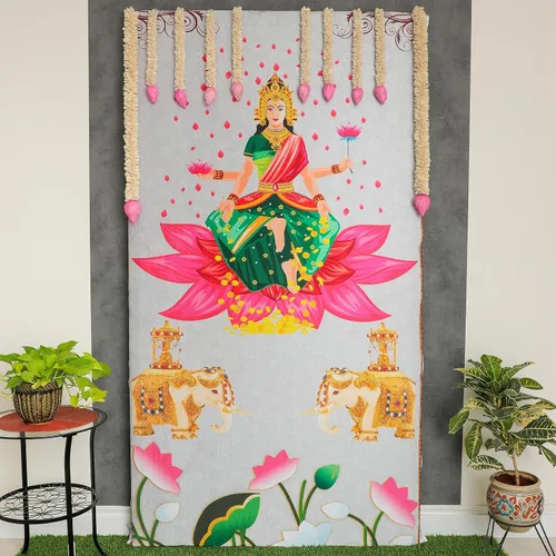 Miniatura 4 de Desi Favors Gran tela de algodón Lakshmi MATA/Ashtalakshmi - Decoración de telón de fondo indio estilo Pooja, regalo para bodas hindúes, festivales