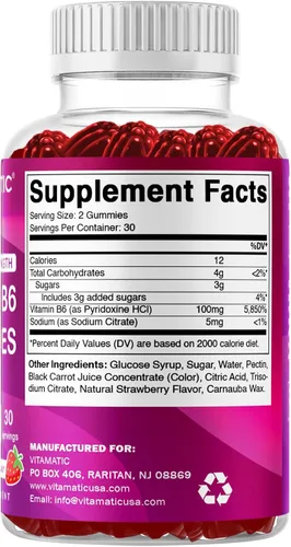 Miniatura 8 de Vitamatic Vitamina B6 100mg - Sabor a Bayas - 60 Gomitas a Base de Pectina - Apoya el Sistema Nervioso