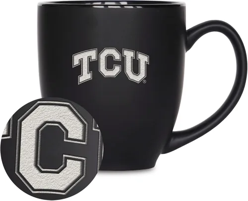 Miniatura 210 de Rico Industries - Taza de cerámica mate negra con grabado láser estándar de 15oz para NCAA (escuelas T & U) - Para bebidas calientes o frías