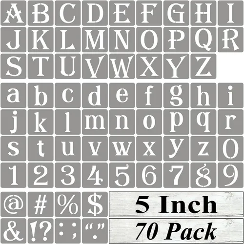 Miniatura 9 de Plantillas de letras del alfabeto de 1 pulgada para pintar, paquete de 70 plantillas de letras y números con letreros para pintar sobre madera