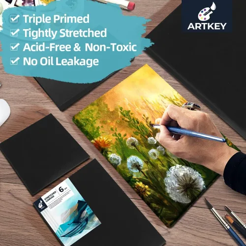 Miniatura 4 de Artkey Paquete de 6 lienzos negros, 8 x 10 pulgadas, triple imprimado, sin ácidos, 100% algodón, para acrílicos, óleo, pinturas de acuarela
