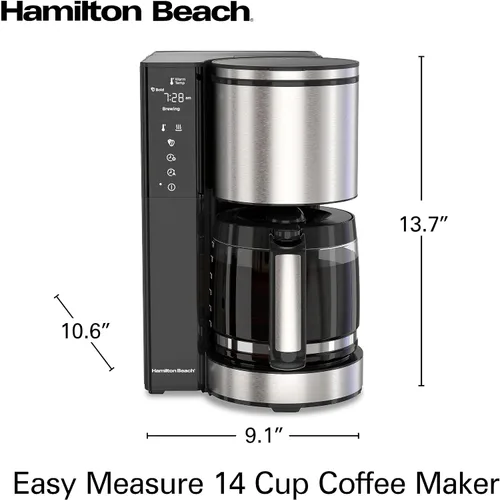 Miniatura 8 de Hamilton Beach Cafetera programable de 14 tazas con medidor fácil de medir, filtro reutilizable iluminado, depósito de agua extraíble de 70 oz
