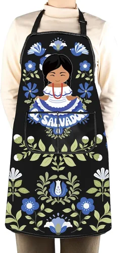 Miniatura 7 de WCGXKO Delantal de cocina inspirado en El Salvador, regalo de arte floral salvadoreño, mercancía de flores de El Salvador