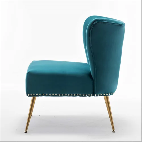 Miniatura 4 de Container Furniture Direct Thia Silla decorativa de terciopelo sin brazos para sala de estar, elegante asiento con ribete de cabeza de clavo, patas